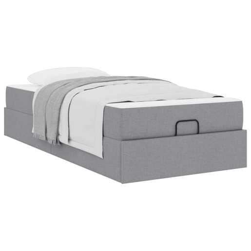 Estrutura de cama de solteiro box spring com colchão 2 pcs Cinzento-claro tecido
