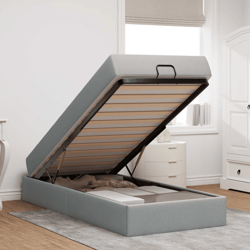 Estrutura de cama de solteiro box spring com colchão 2 pcs Cinzento-claro tecido
