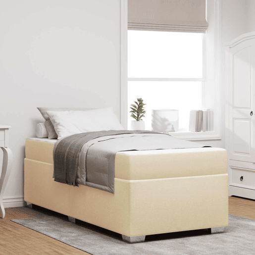Estrutura de cama de solteiro para adultos com colchão Creme 90 x 190 cm tecido