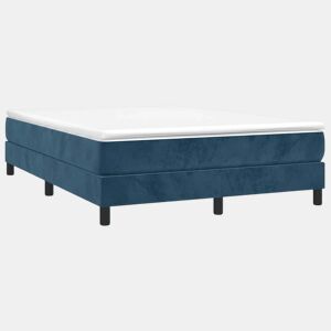 Estrutura de Cama de casal moderno com molas 140x190 cm veludo azul-escuro