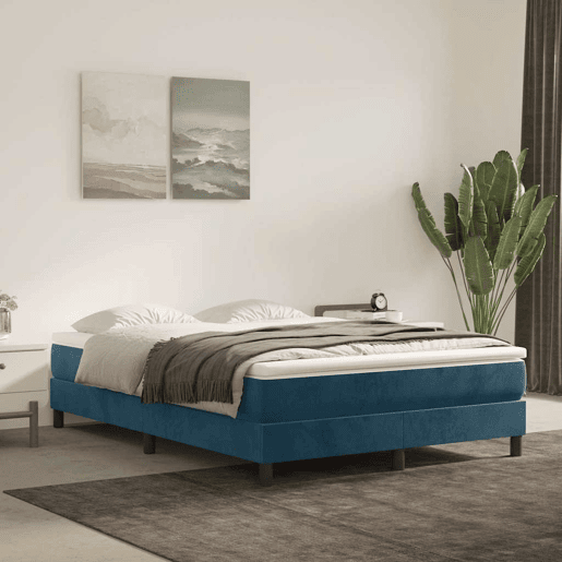 Estrutura de Cama de casal moderno com molas 140x190 cm veludo azul-escuro