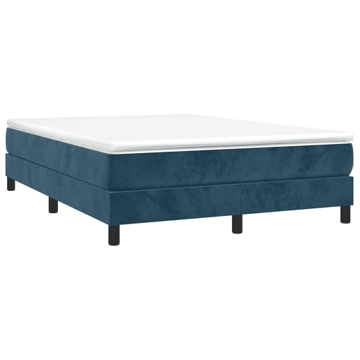 Estrutura de Cama de casal moderno com molas 140x190 cm veludo azul-escuro