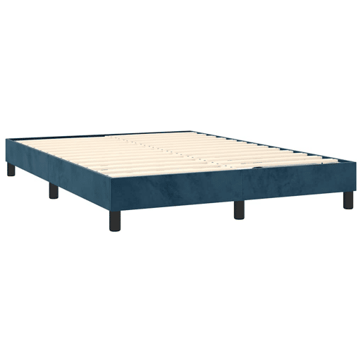 Estrutura de Cama de casal moderno com molas 140x190 cm veludo azul-escuro