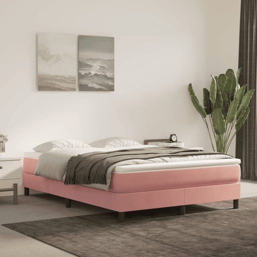 Estrutura de Cama de casal moderno com molas 140x190 cm veludo rosa