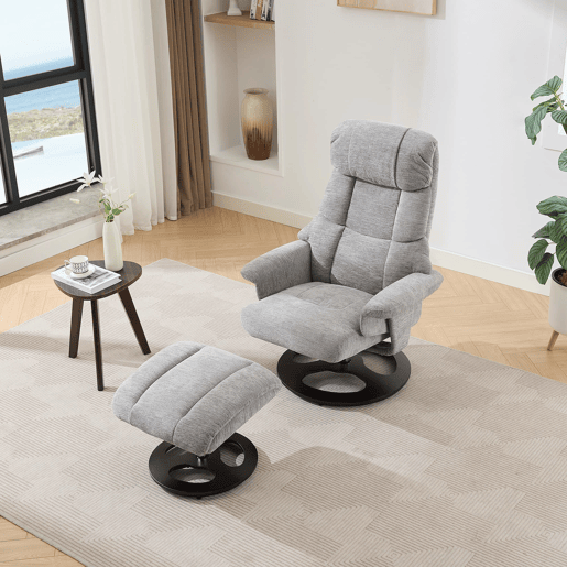 Poltrona relax 1 lugar - massagem, calor, reclinável, giratória 360° com apoio para os pés - cinzenta