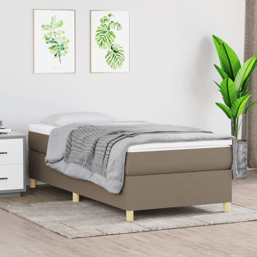 Estrutura de cama de solteiro para adultos com molas 100x200 cm tecido cinza-acastanhado