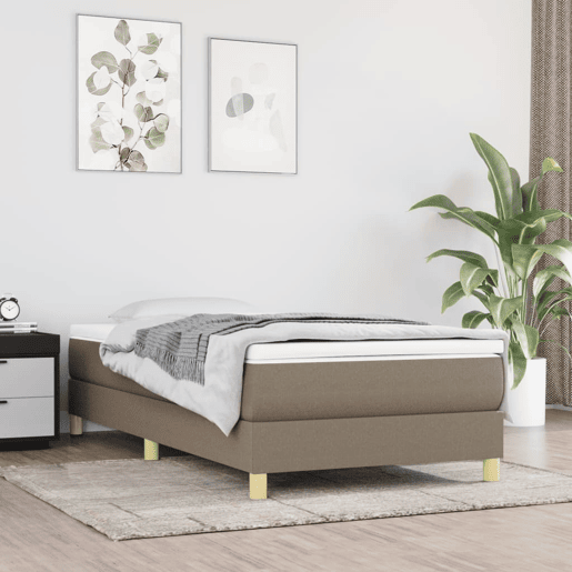 Estrutura de cama de solteiro para adultos com molas 90x200 cm tecido cinza-acastanhado