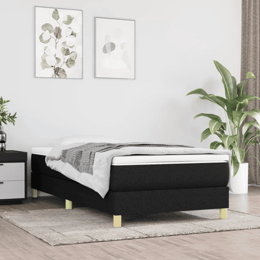 Estrutura de cama de solteiro para adultos com molas 90x200 cm tecido preto