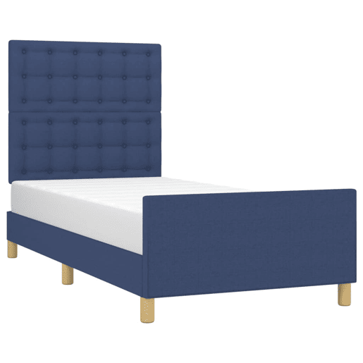 Estrutura de cama de solteiro para adultos c cabeceira tecido 80x200 cm azul