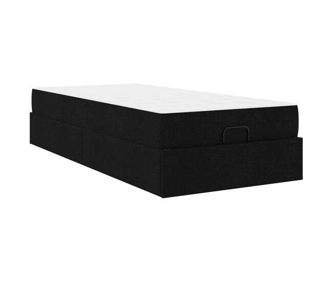 Estructura de cama individual para adultos con colchón 2 pcs negro tela