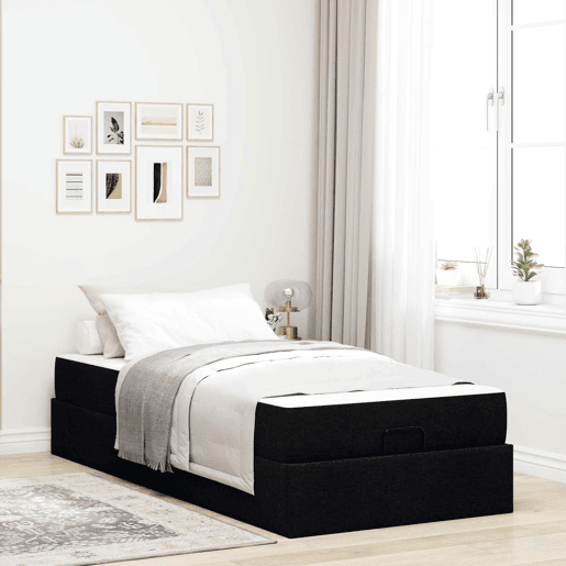 Estrutura de cama de solteiro para adultos com colchão com colchão 2 pcs Preto tecido