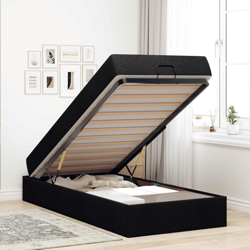 Estrutura de cama de solteiro para adultos com colchão com colchão 2 pcs Preto tecido