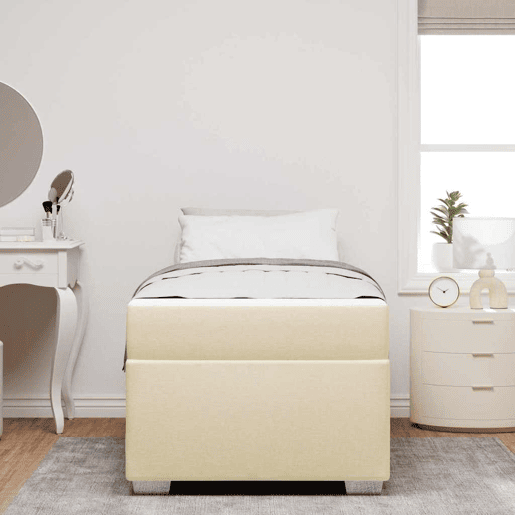 Estrutura de cama de solteiro para adultos com colchão - Creme 100 x 200 cm tecido