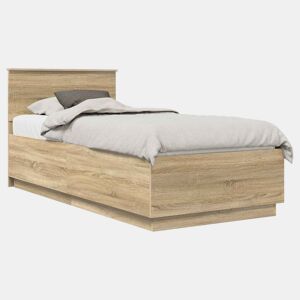 Estrutura de cama de solteiro moderno com cabeceira - Carvalho Sonoma 90 x 190 cm