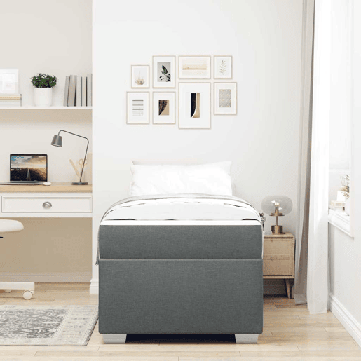 Estrutura de cama de solteiro para adultos com colchão - Cinza Escuro 100 x 200 cm tecido
