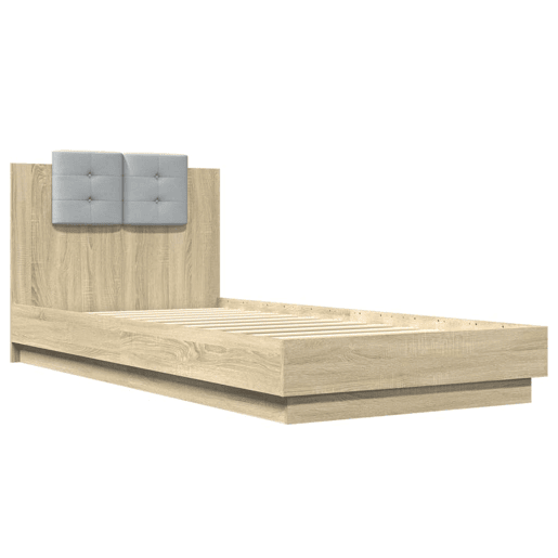 Estrutura de cama de solteiro moderno c cabeceiraluzes LED 100x200cm carvalho sonoma