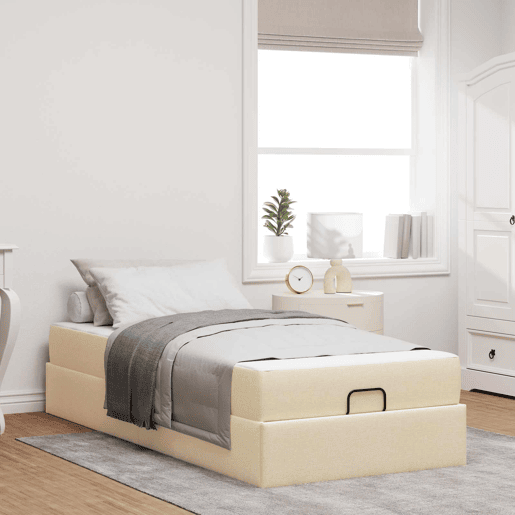 Estrutura de cama de solteiro para adultos com colchão com colchão 2 pcs Creme tecido