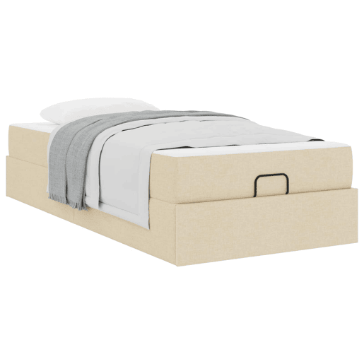 Estrutura de cama de solteiro para adultos com colchão com colchão 2 pcs Creme tecido