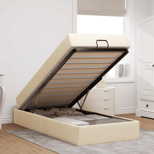 Estrutura de cama de solteiro para adultos com colchão com colchão 2 pcs Creme tecido