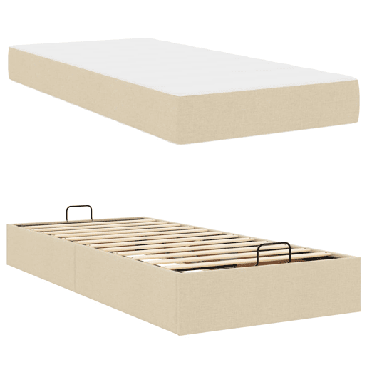 Estrutura de cama de solteiro para adultos com colchão com colchão 2 pcs Creme tecido