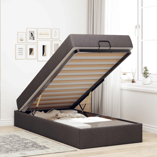 Estrutura de cama de solteiro para adultos com colchão 2 pcs Bronzeado tecido
