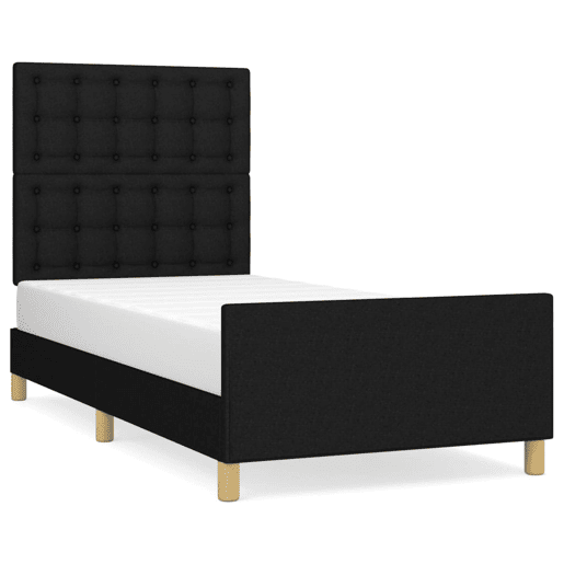Estrutura de cama de solteiro para adultos c cabeceira tecido 80x200 cm preto