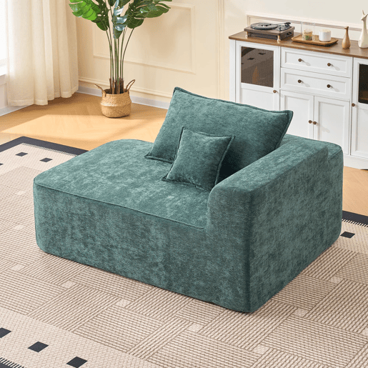 Chaise longue 2 lugares - sofá confortável e macio com almofada e bolsos laterais - verde