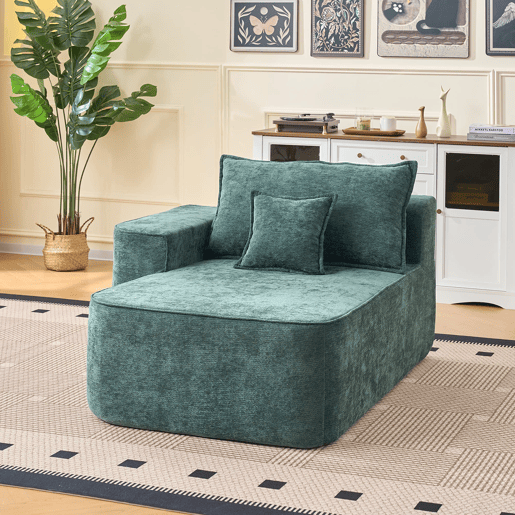 Chaise longue 2 lugares - sofá confortável e macio com almofada e bolsos laterais - verde