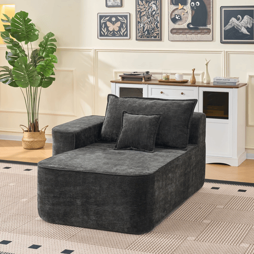 Chaise longue de 2 lugares - Sofá confortável e macio com almofadas e bolsos laterais - Preto