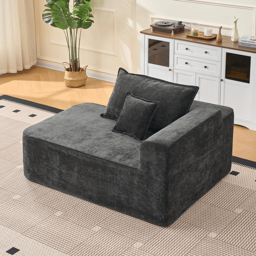 Chaise longue de 2 lugares - Sofá confortável e macio com almofadas e bolsos laterais - Preto