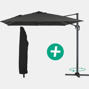 Guarda-sol de jardim offset em alumínio Sun 4 - Retângulo - 3 x 4 m + Capa protetora - Preto
