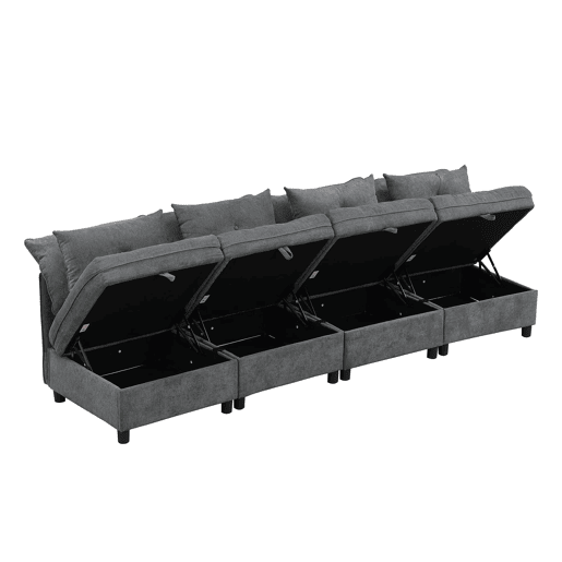 Sofá modular de 4 lugares - assentos com arrumação e função cama - Antique Gray