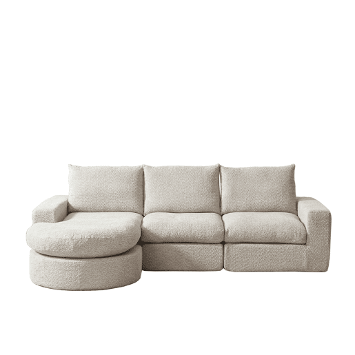 Sofá modular de 3 lugares - Chenille, elementos curvos e chaise longue, sem montagem - Bege