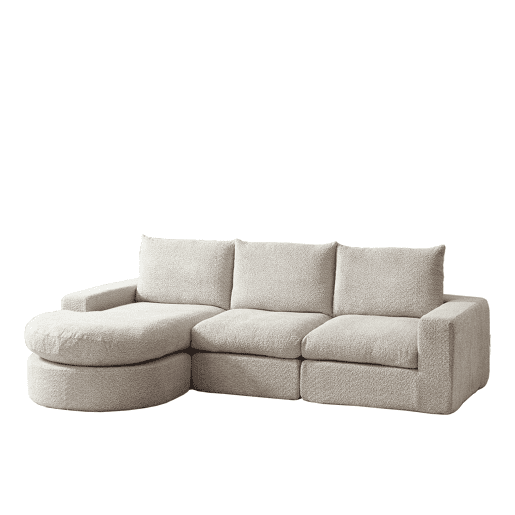 Sofá modular de 3 lugares - Chenille, elementos curvos e chaise longue, sem montagem - Bege