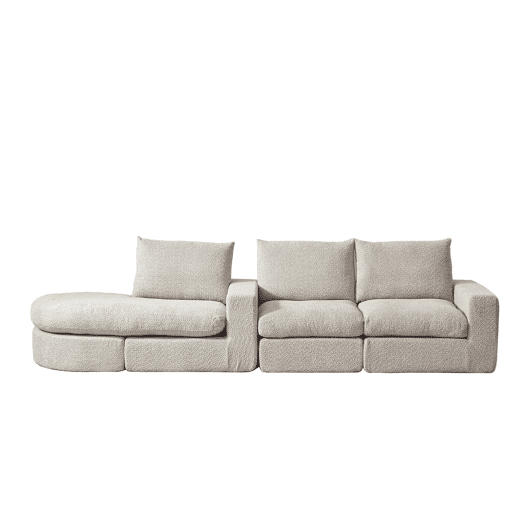 Sofá modular de 3 lugares - Chenille, elementos curvos e chaise longue, sem montagem - Bege