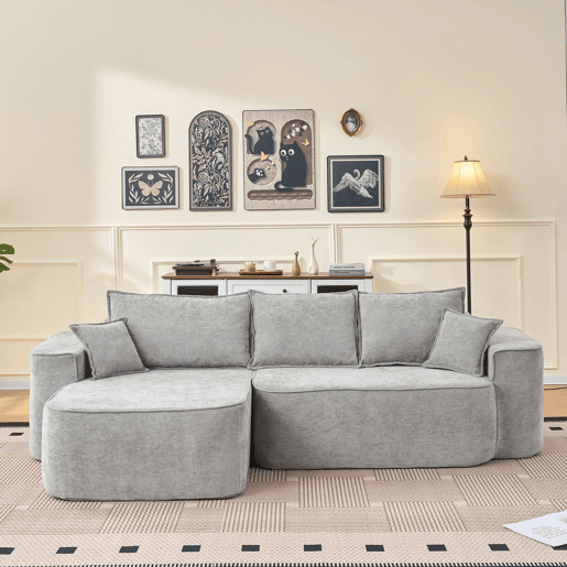Sofá de canto para 4 pessoas - Modular, chaise longue, assento profundo - Cinza