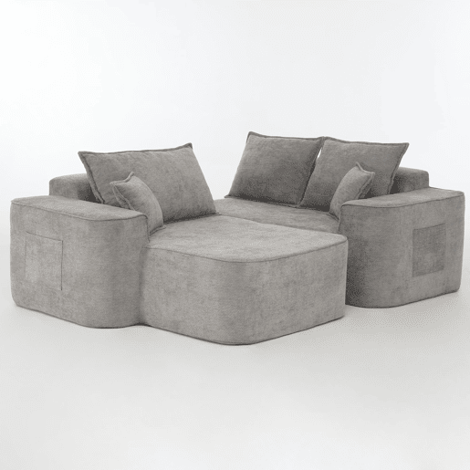 Sofá de canto para 4 pessoas - Modular, chaise longue, assento profundo - Cinza