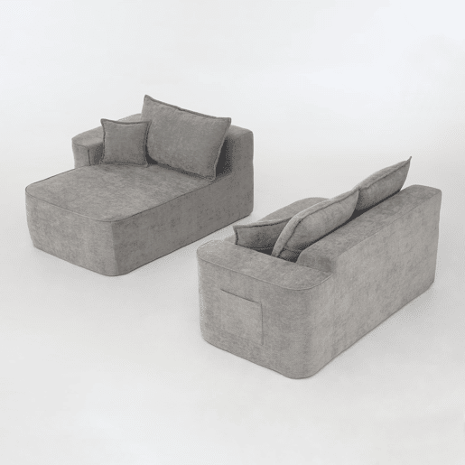 Sofá de canto para 4 pessoas - Modular, chaise longue, assento profundo - Cinza