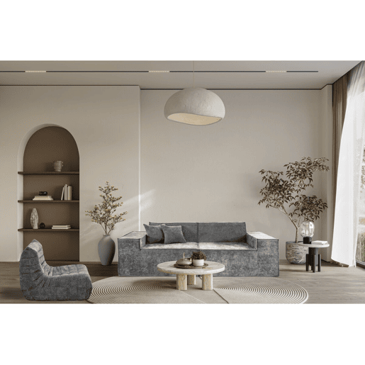 Sofá modular reto em tecido texturado Lusso - 3 lugares - Cinza Sofá modular reto em tecido texturado Lusso - 3 lugares - Cinza