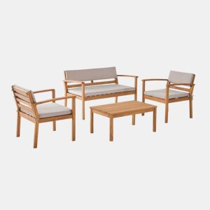Conjunto de jardim em madeira de acácia, 4 lugares Castanho - 115x62x70 cm