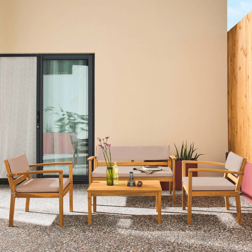 Conjunto de jardim em madeira de acácia, 4 lugares Castanho - 115x62x70 cm