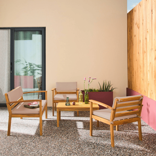 Conjunto de jardim em madeira de acácia, 4 lugares Castanho - 115x62x70 cm
