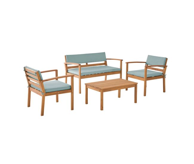 Conjunto de jardín de madera de acacia, 4 plazas verde grisáceo - 115x62x70 cm