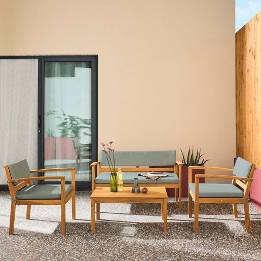 Conjunto de jardim em madeira de acácia, 4 lugares Verde cinzento - 115x62x70 cm