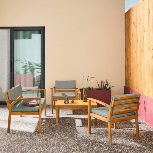 Conjunto de jardim em madeira de acácia, 4 lugares Verde cinzento - 115x62x70 cm