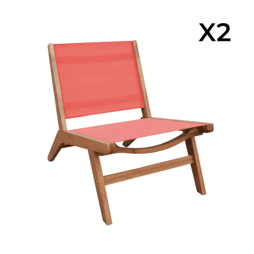 Cadeira de jardim em madeira de acácia e textilene, conjunto de 2 Terracota - 55.5x80.5x70.5 cm