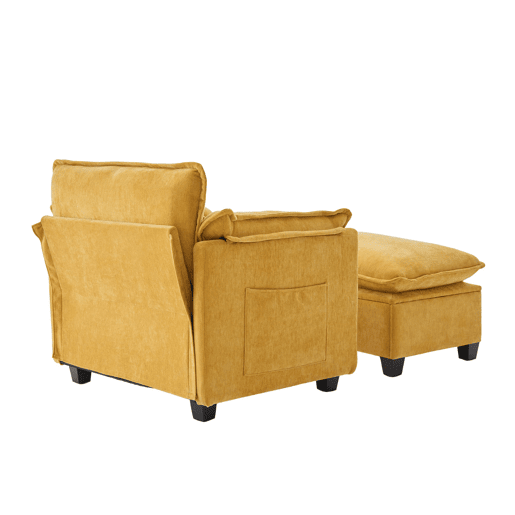 Poltrona lounge grande - com apoio para os pés, almofada e bolsos laterais - Amarelo