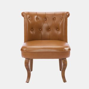 Poltrona lounge individual - couro genuíno, pés em madeira maciça - castanho claro