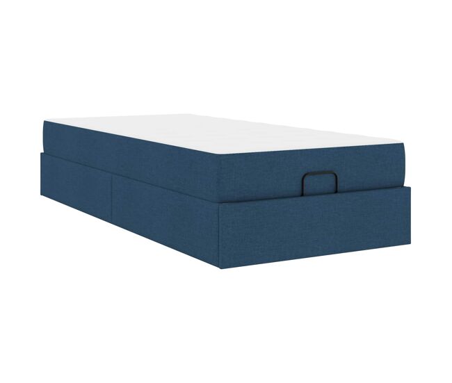 Estructura de cama individual para adultos con colchón 2 pcs azul tela