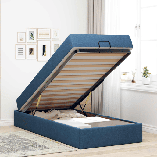Estrutura de cama de solteiro para adultos com colchão com colchão 2 pcs Azul tecido